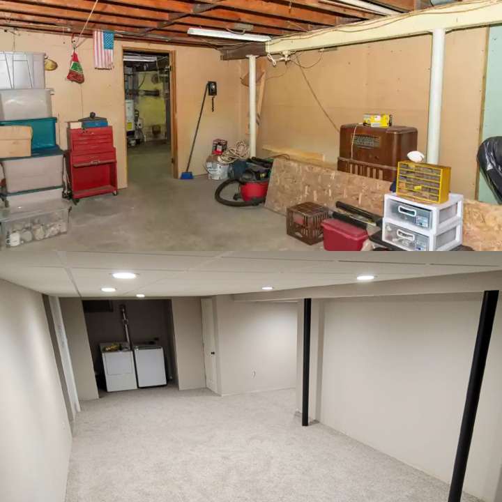 Building Finished Basement before and after